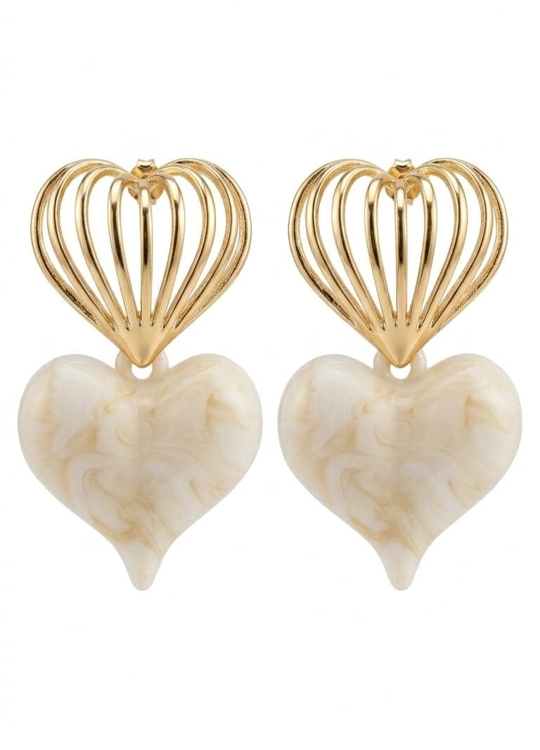 Gold-Plated Brass, Synthetic Heart Dangle Earrings