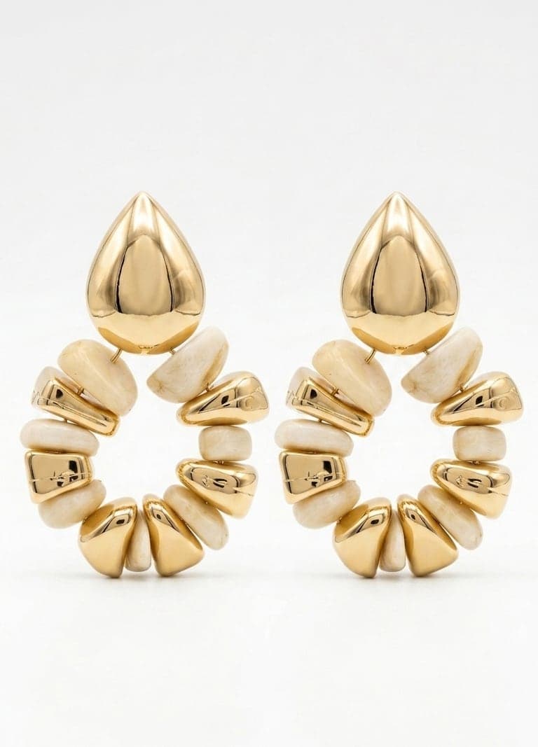 Gold-Plated Brass, Plastic Stone Dangle Earrings