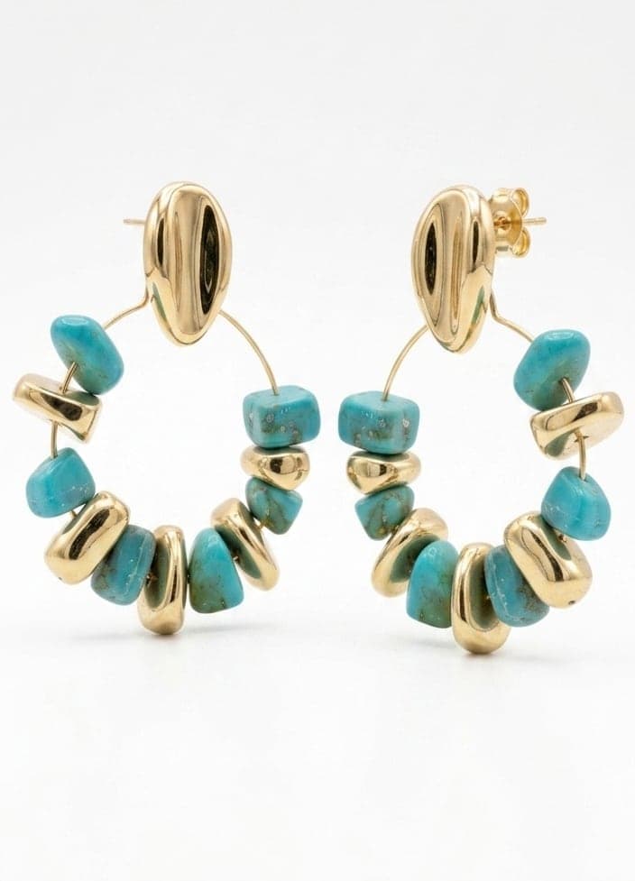 Gold-Plated Brass, Plastic Stone Dangle Earrings