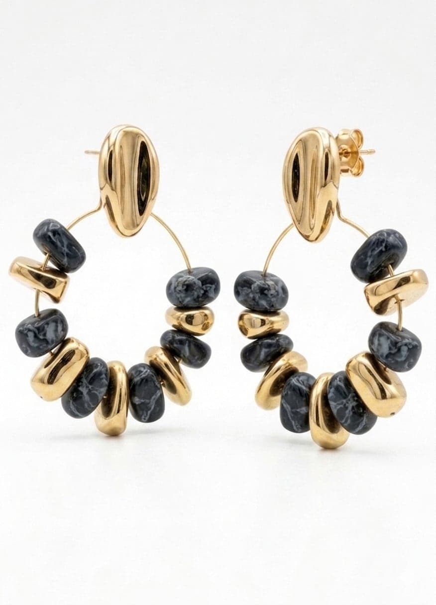 Gold-Plated Brass, Plastic Stone Dangle Earrings