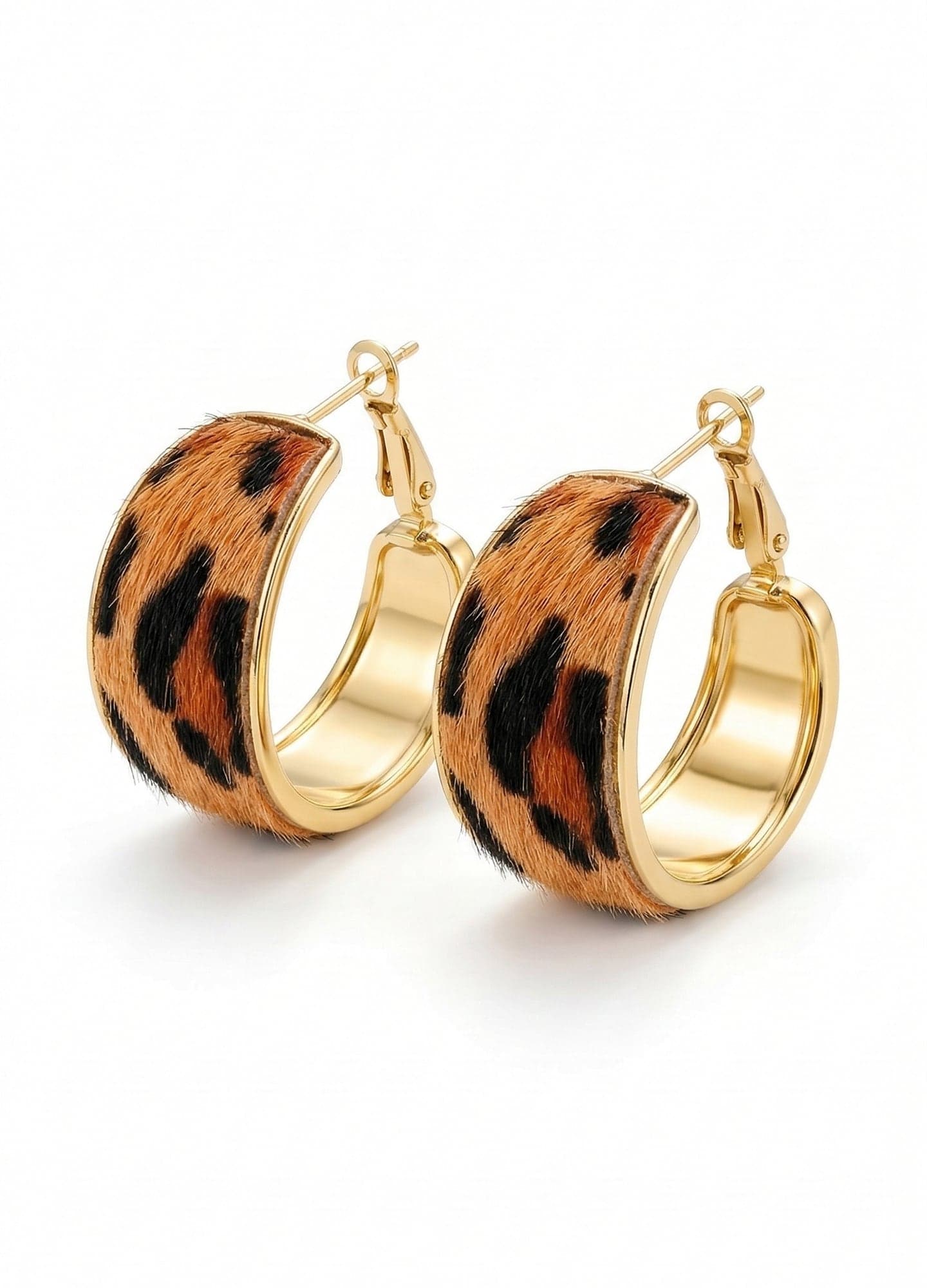 Gold-Plated Brass, Leopard-Print Oval Earrings
