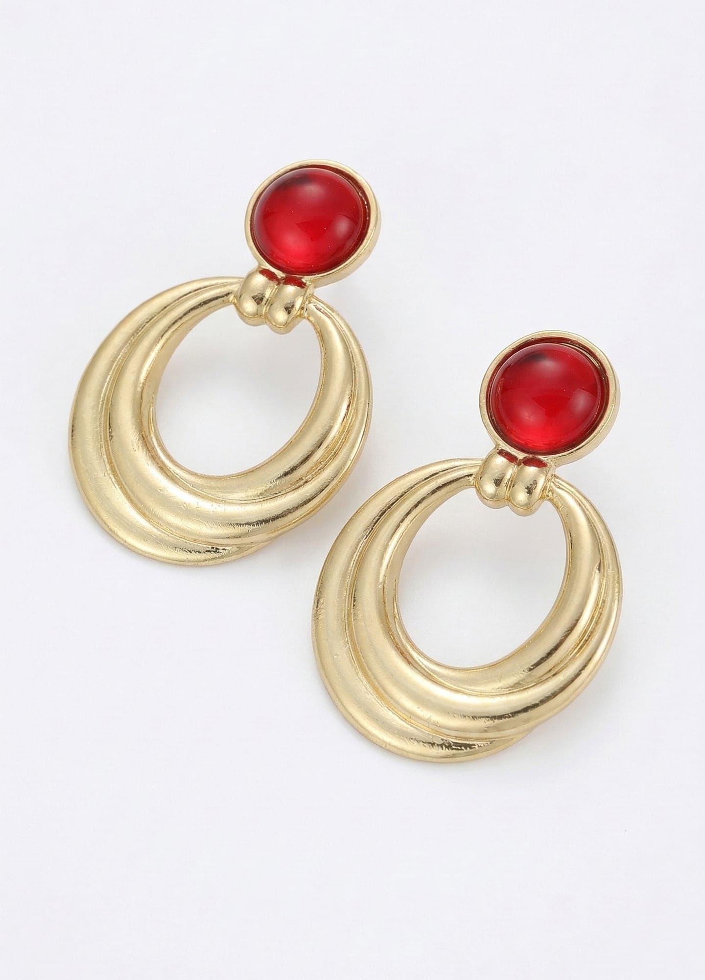 Gold-Plated Brass, Synthetic Stone Detailed Dangle Earrings