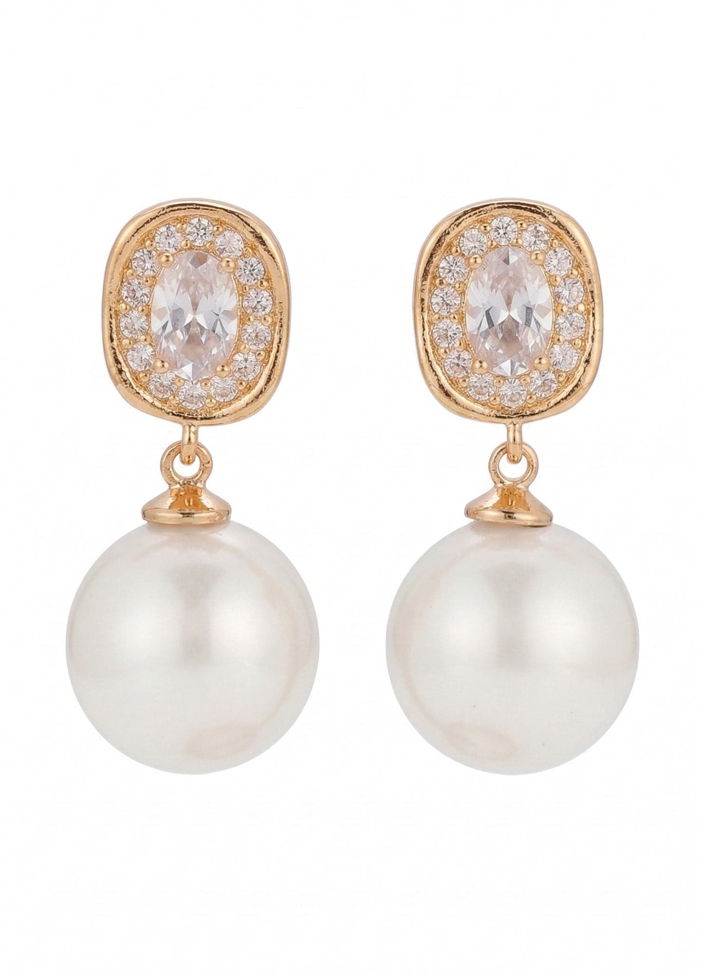 Gold-Plated Brass, Zircon Stone Plastic Pearl Dangle Stud Earrings