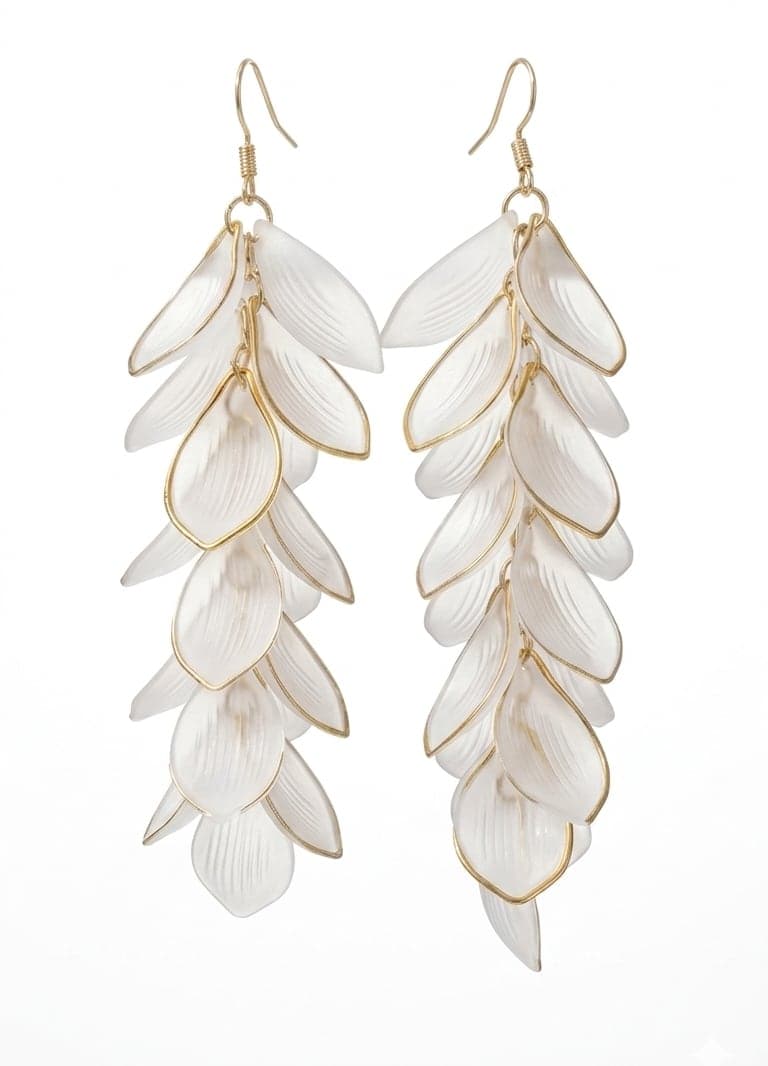 Gold-Plated Brass, Synthetic Leaf-Shaped Dangling Long and Lightweight Earrings