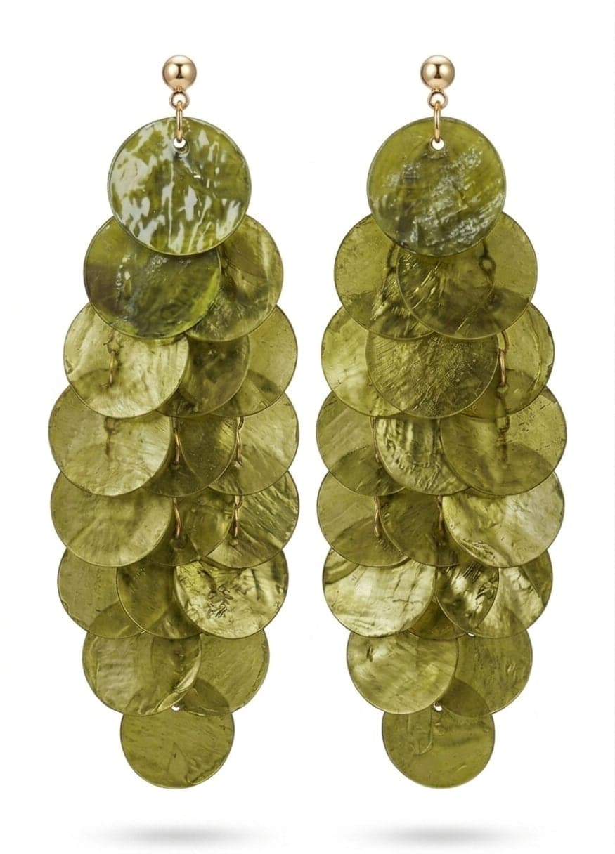 Gold-Plated Brass, Synthetic Leaf-Shaped Dangling Long and Lightweight Earrings