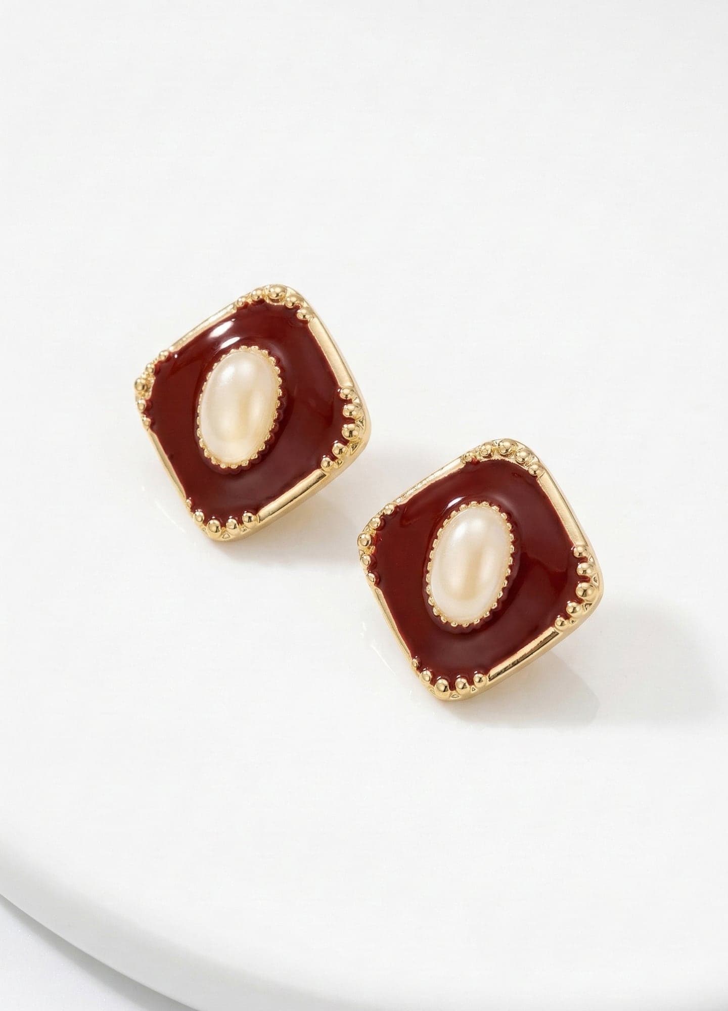 Gold-Plated Brass, Stone-Look Plastic, Stud Earrings