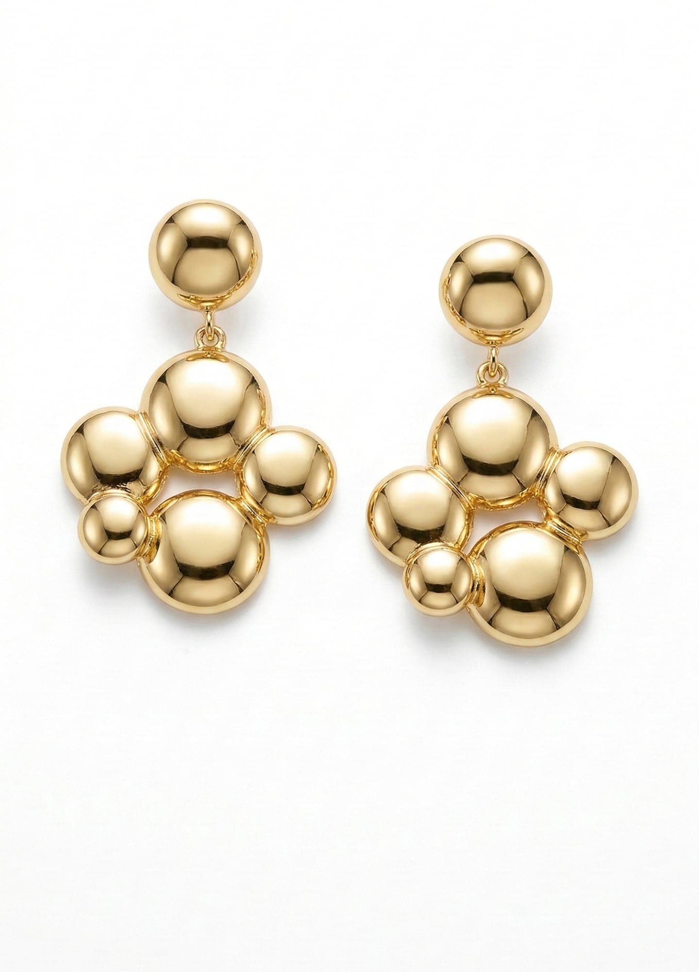 Gold-Plated Brass, Round Ball Stud Earrings