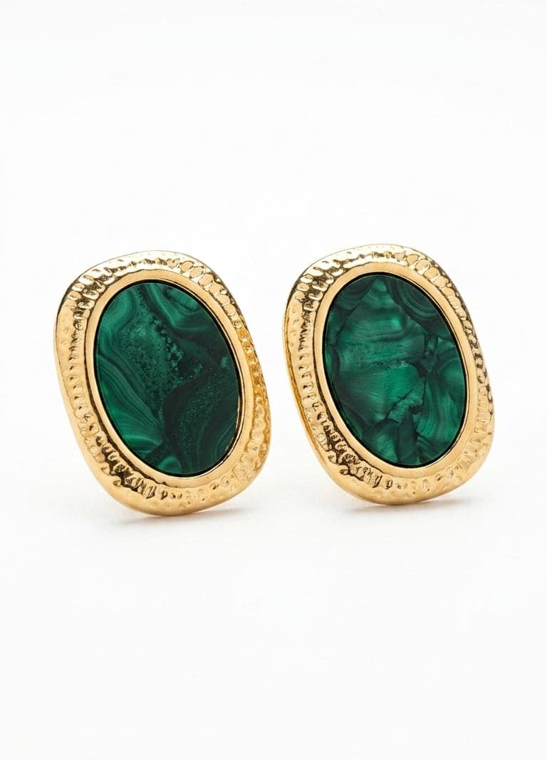 Gold-Plated Brass, Enameled Oval Earrings