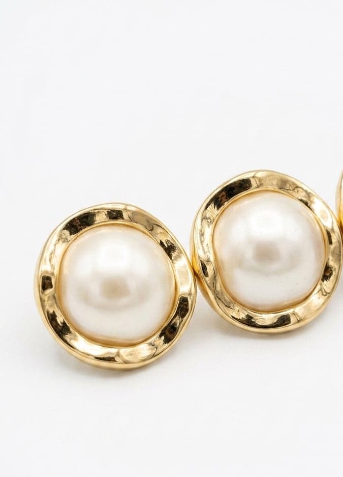 Gold-Plated Brass, Round Plastic Bead Earrings