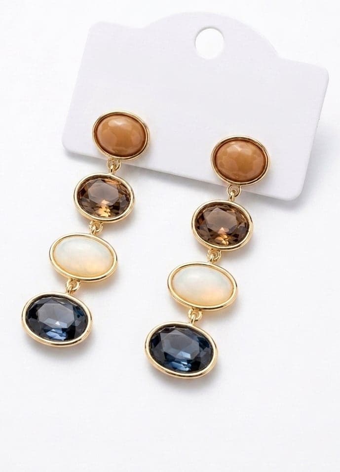 Gold-Plated Brass, Glass Stone-Studded Dangling Long and Lightweight Earrings