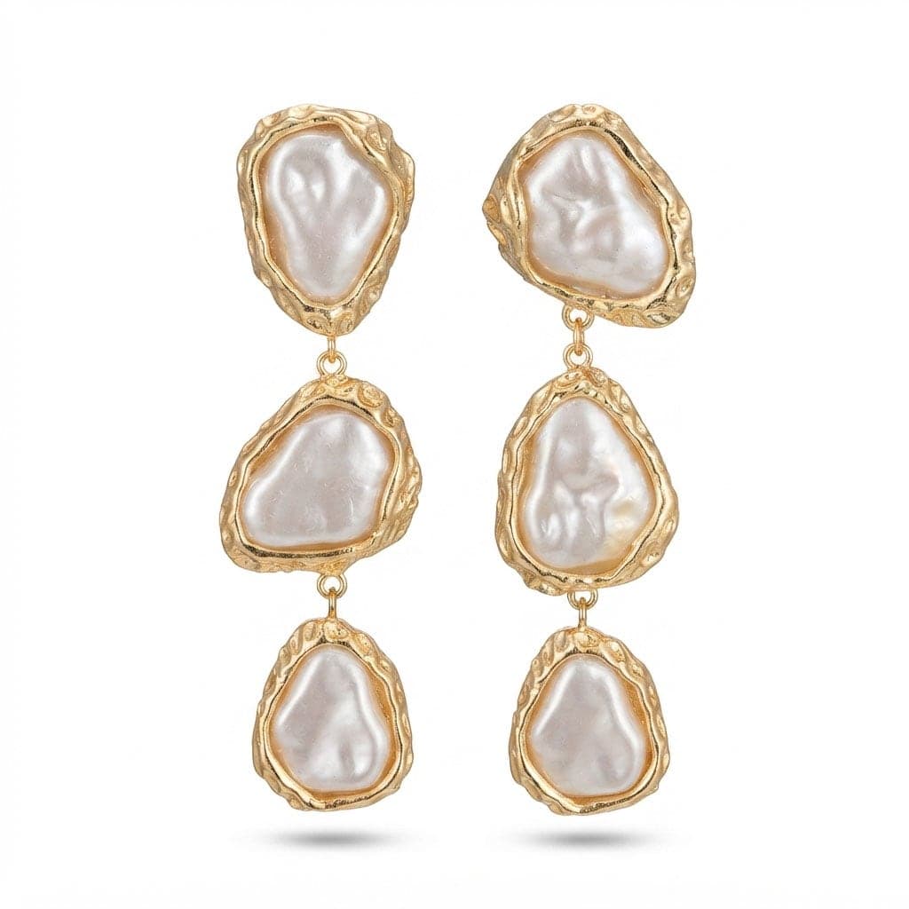 Gold-Plated Brass, Plastic Pearl Dangle Stud Earrings