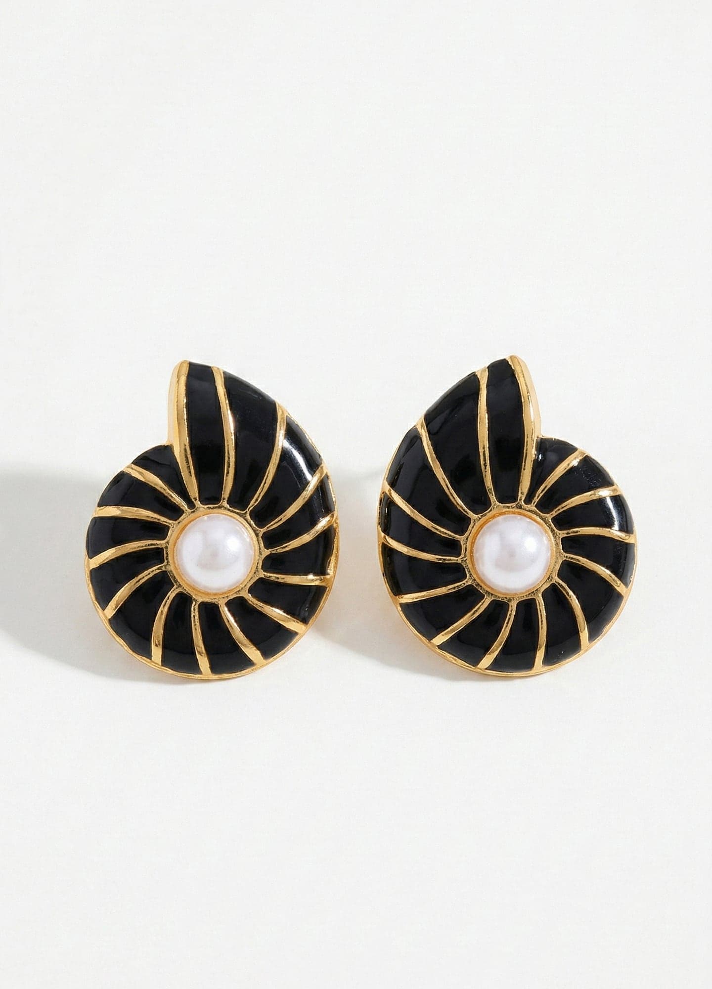 Gold-Plated Brass, Plastic Pearl Detailed Snail Model Earrings
