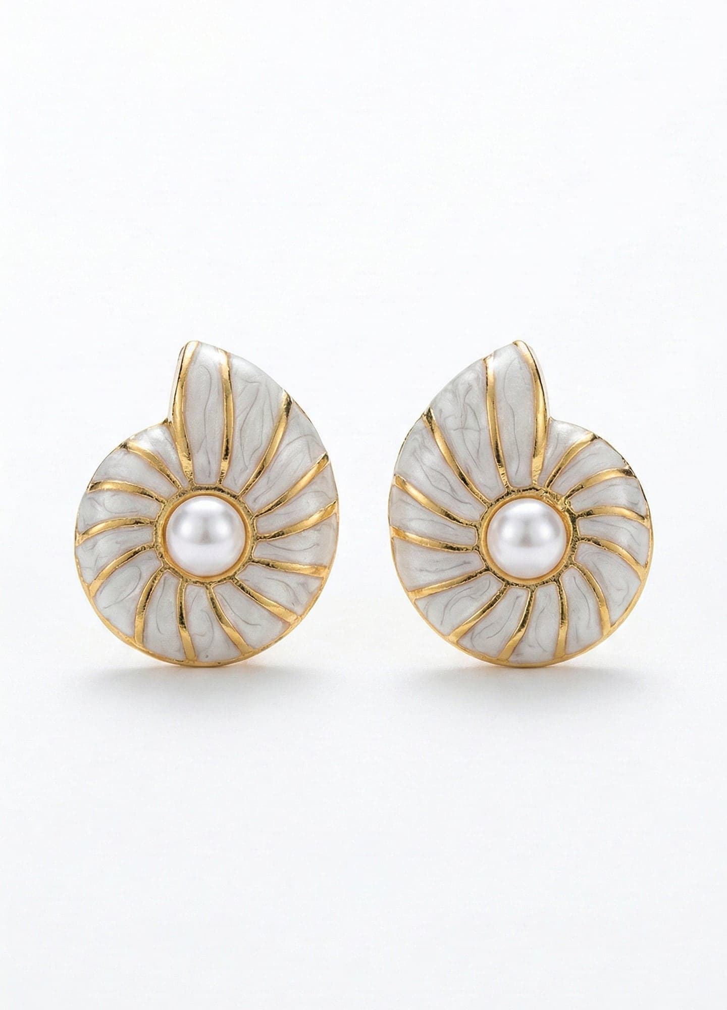 Gold-Plated Brass, Plastic Pearl Detailed Snail Model Earrings