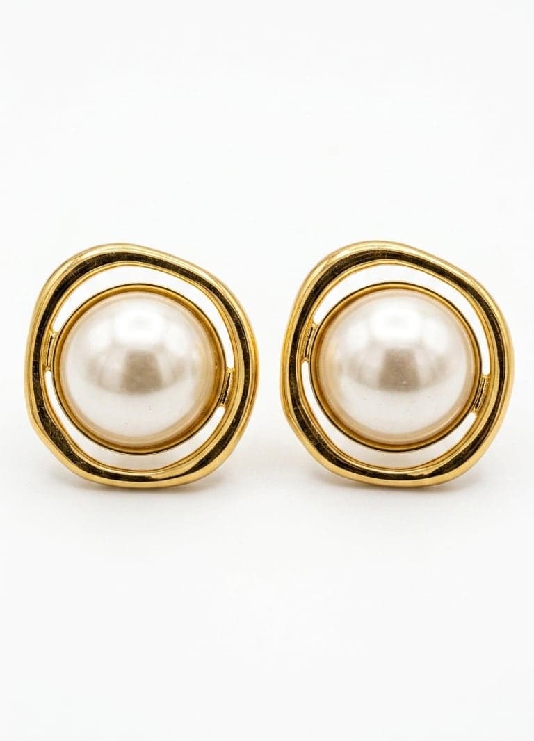 Gold-Plated Brass Earrings with Plastic Beads and Studs
