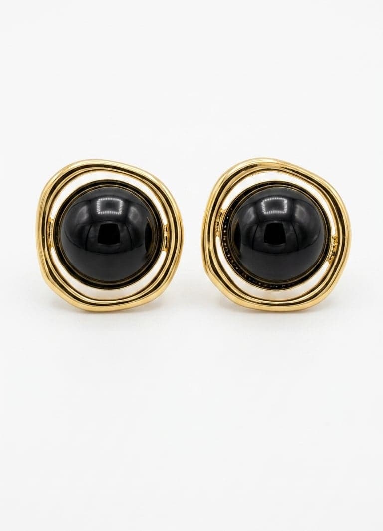 Gold-Plated Brass Earrings with Plastic Beads and Studs
