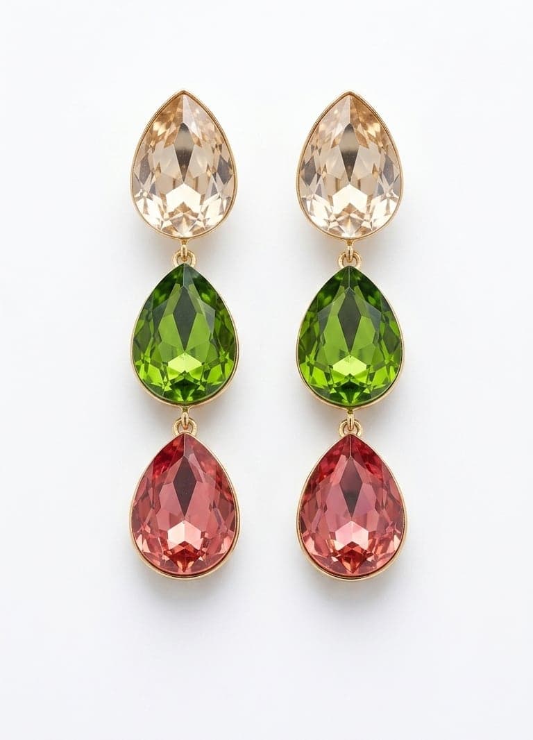 Gold-Plated Brass, Triangle-Shaped Glass Stone Dangle Earrings
