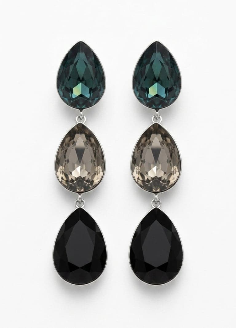 Gold-Plated Brass, Triangle-Shaped Glass Stone Dangle Earrings