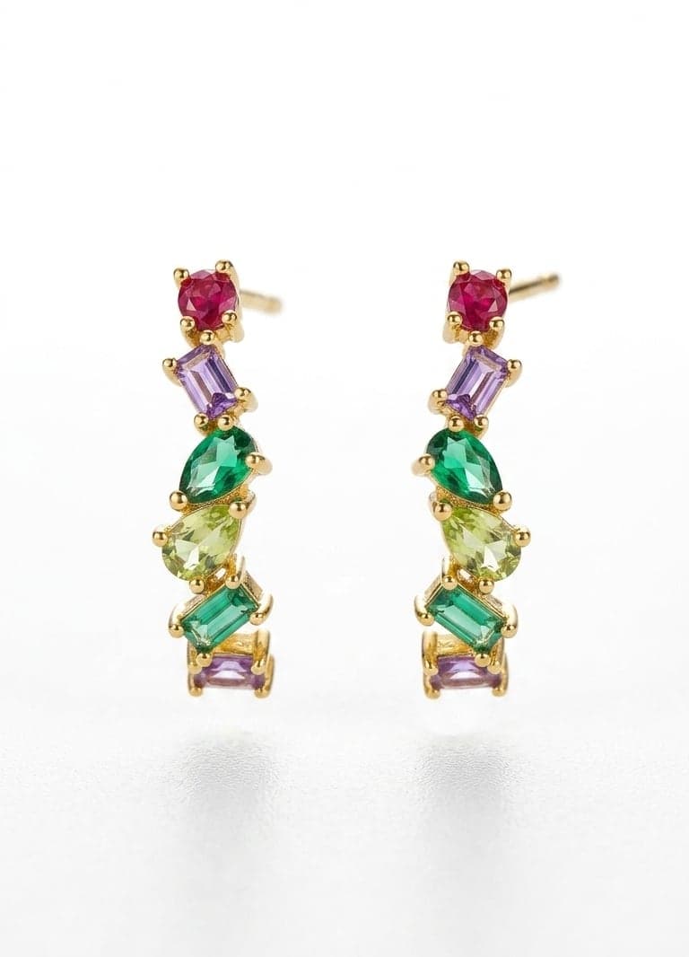 Gold-Plated Brass Earrings with Colored Zirconia Drops