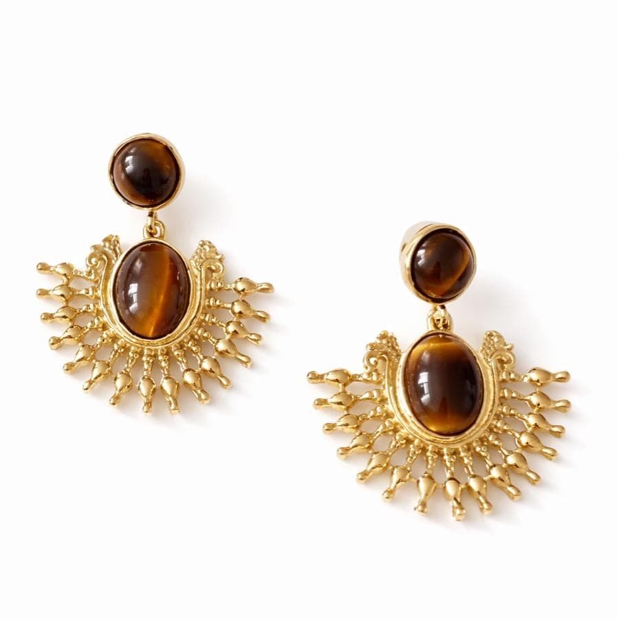Gold-Plated Brass, Synthetic Stone Dangle Earrings