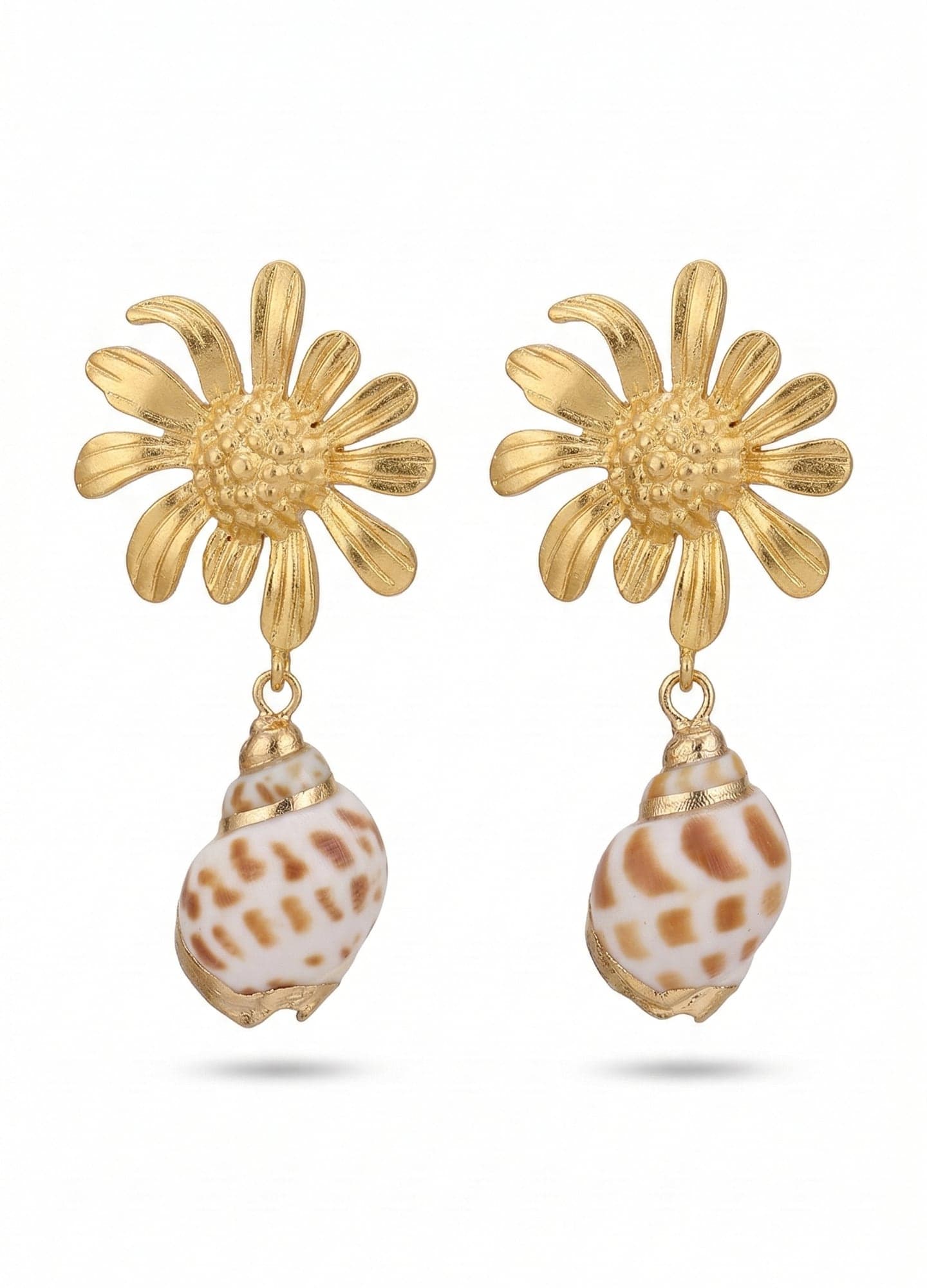 Gold-Plated Brass, Seashell Dangle Leaf Earrings