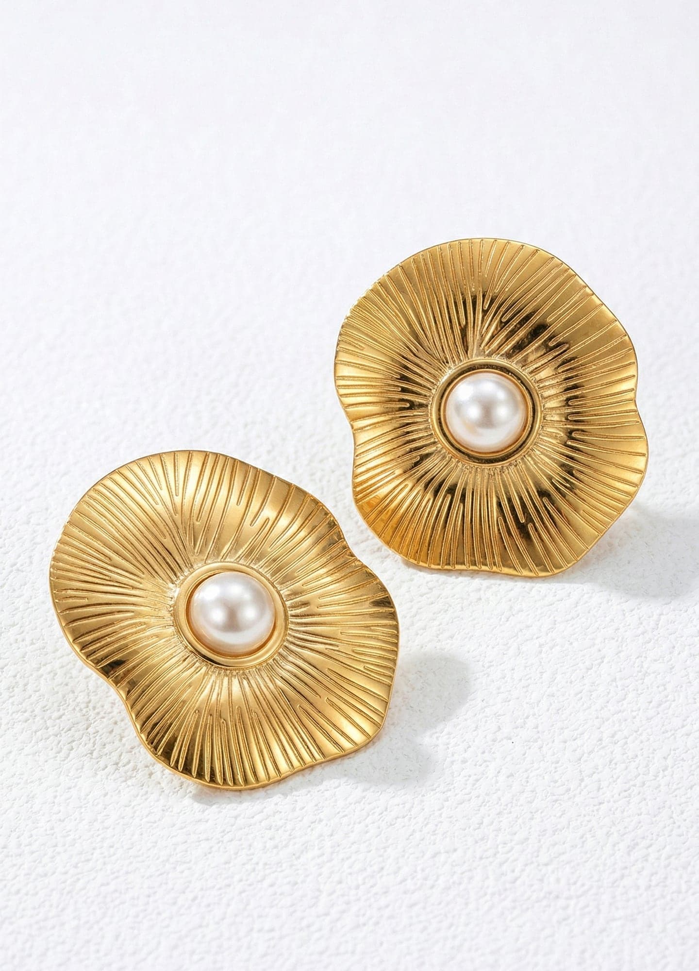 Gold-Plated Brass, Pearl-Detailed Round Earrings
