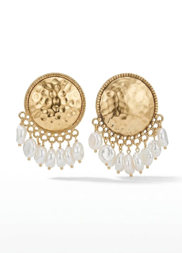 Gold-plated plastic pearl drop earrings on a brass base