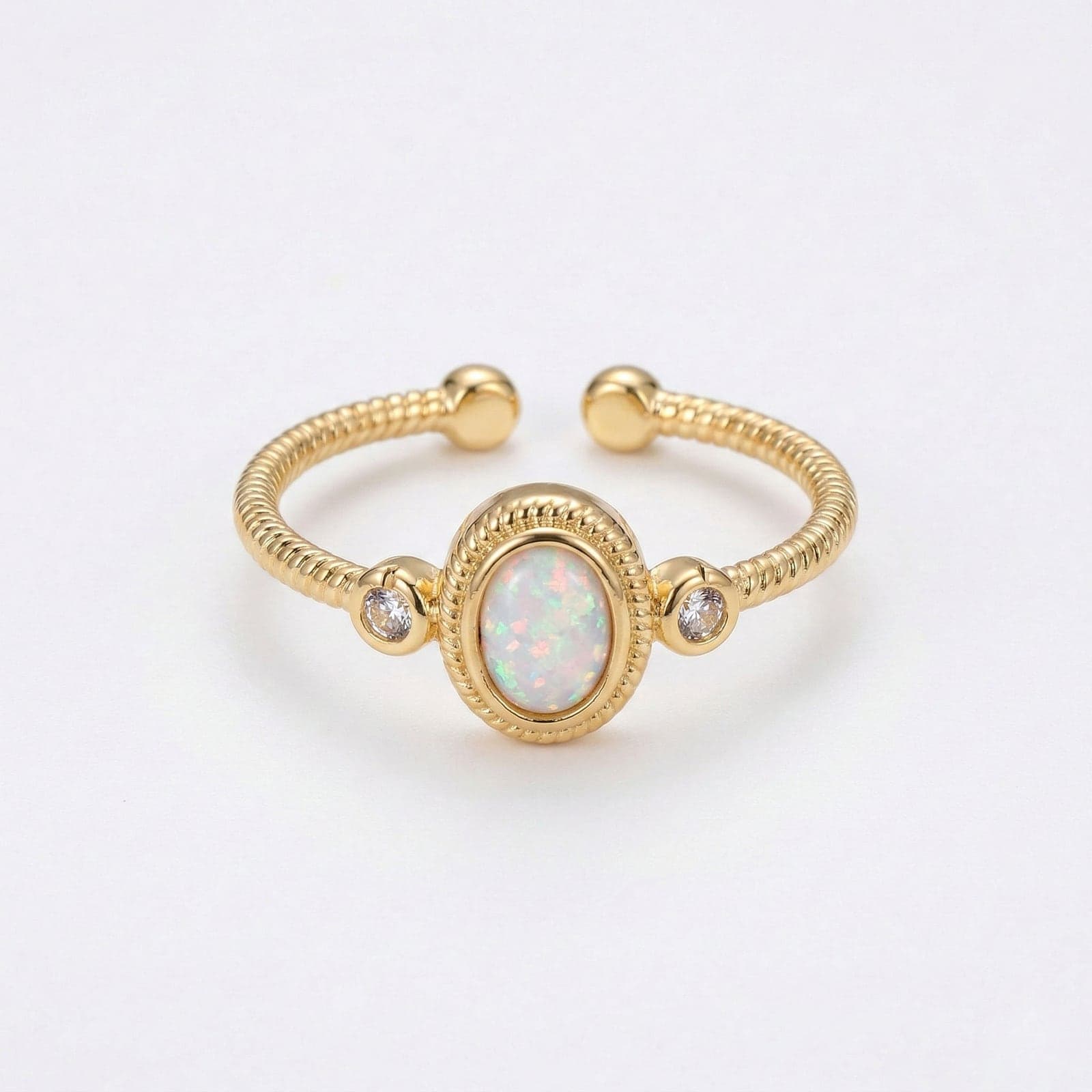 Adjustable Ring with Gold Plated Opal Stone on Brass