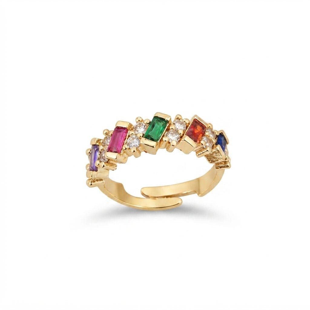 Adjustable Ring with Gold Plated Color Zircon Stone on Brass