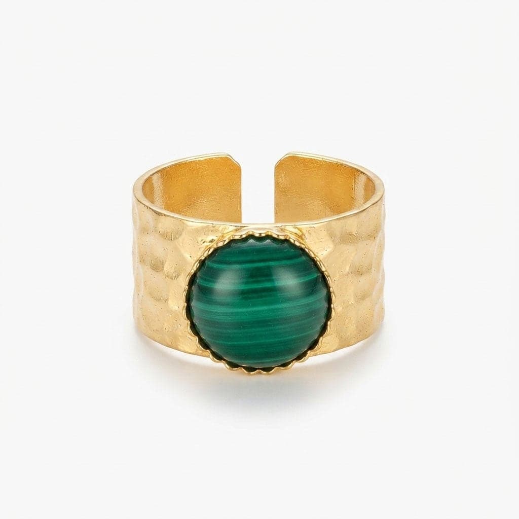 Adjustable Ring with Gold Plated Cat's Eye Stone on Brass