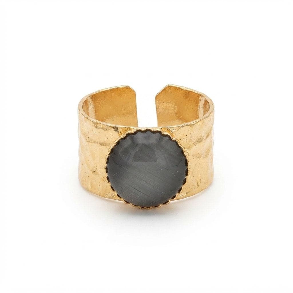 Gold Plated Brass Adjustable Ring with Cat's Eye Stone