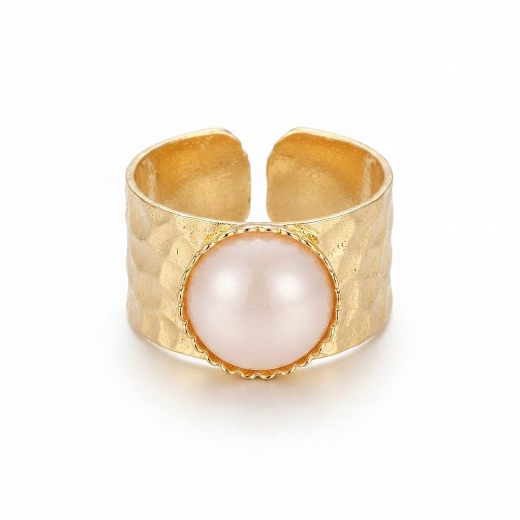 Gold Plated Brass Plastic Pearl Adjustable Ring
