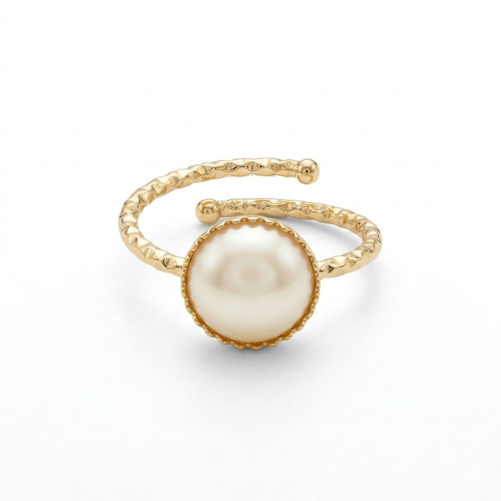Gold Plated Brass Plastic Pearl Adjustable Ring