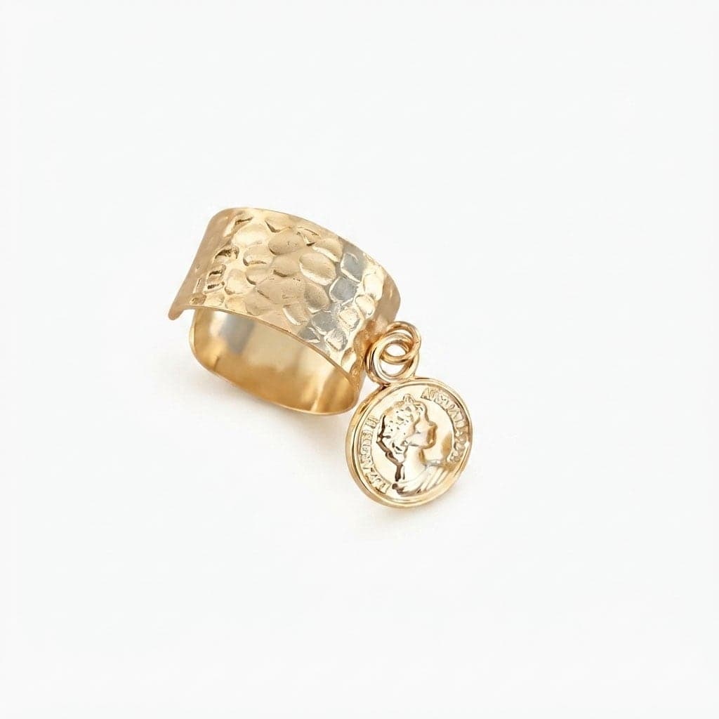 Gold Plated Coin Dangle Ring on Brass