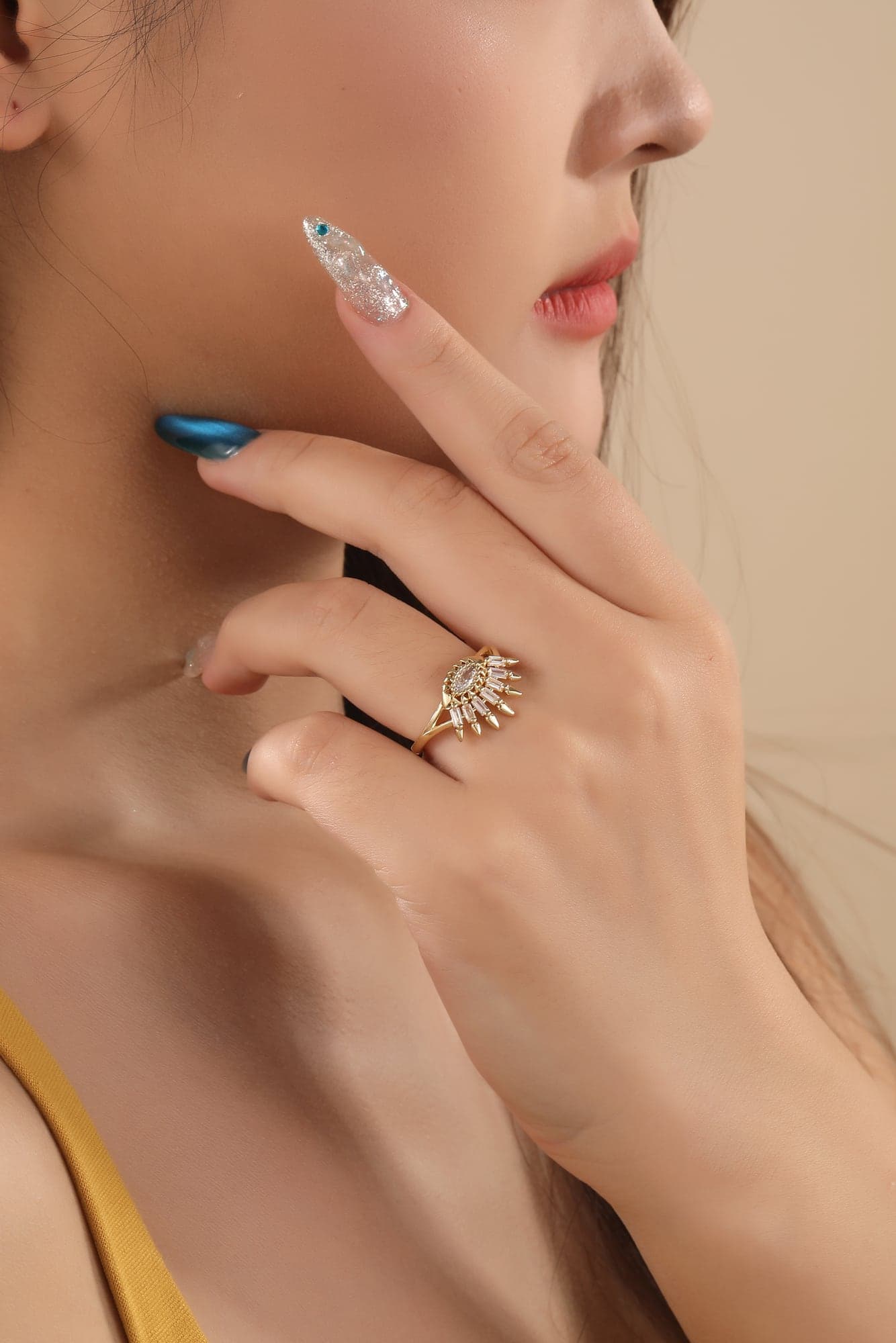 Gold-Plated Brass, Zircon Stone Eye Ring
