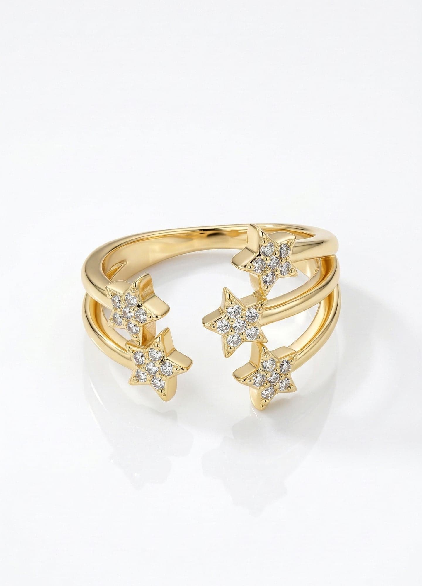 Gold-Plated Brass, Zircon Stone Star Ring