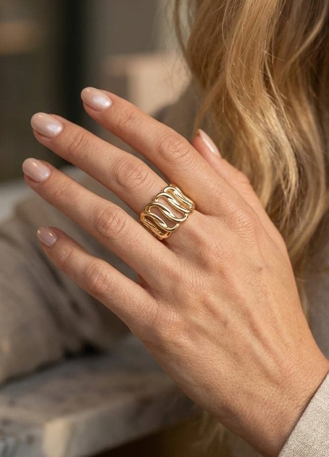 Gold-Plated Brass Ring with Chain Pattern