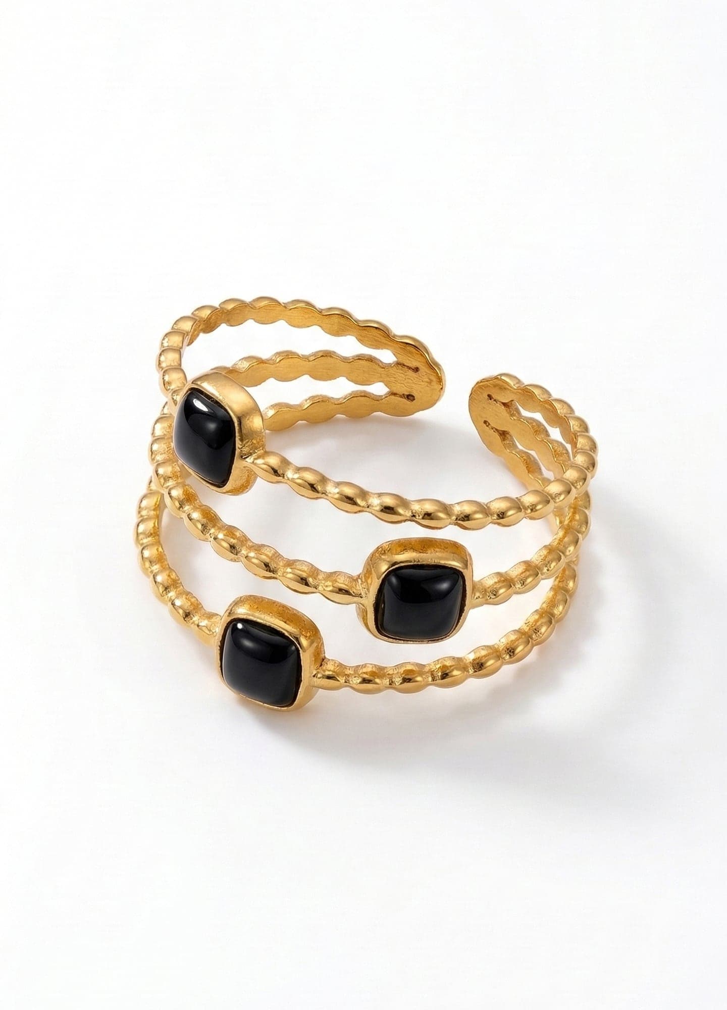 Gold-Plated Brass, Synthetic Stone Three-Row Ring