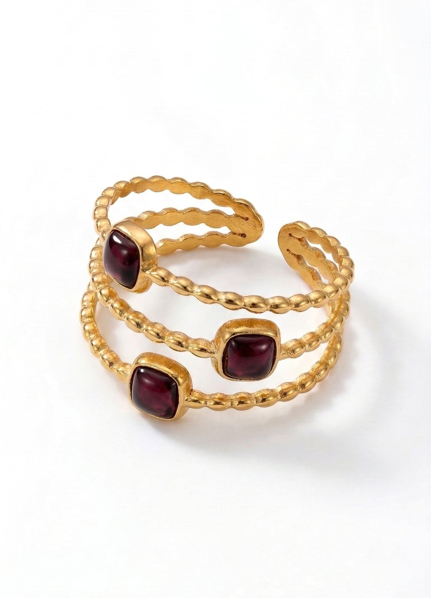 Gold-Plated Brass, Synthetic Stone Three-Row Ring