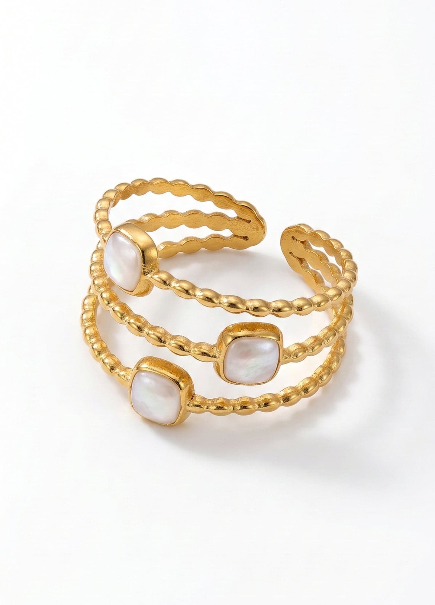 Gold-Plated Brass, Synthetic Stone Three-Row Ring