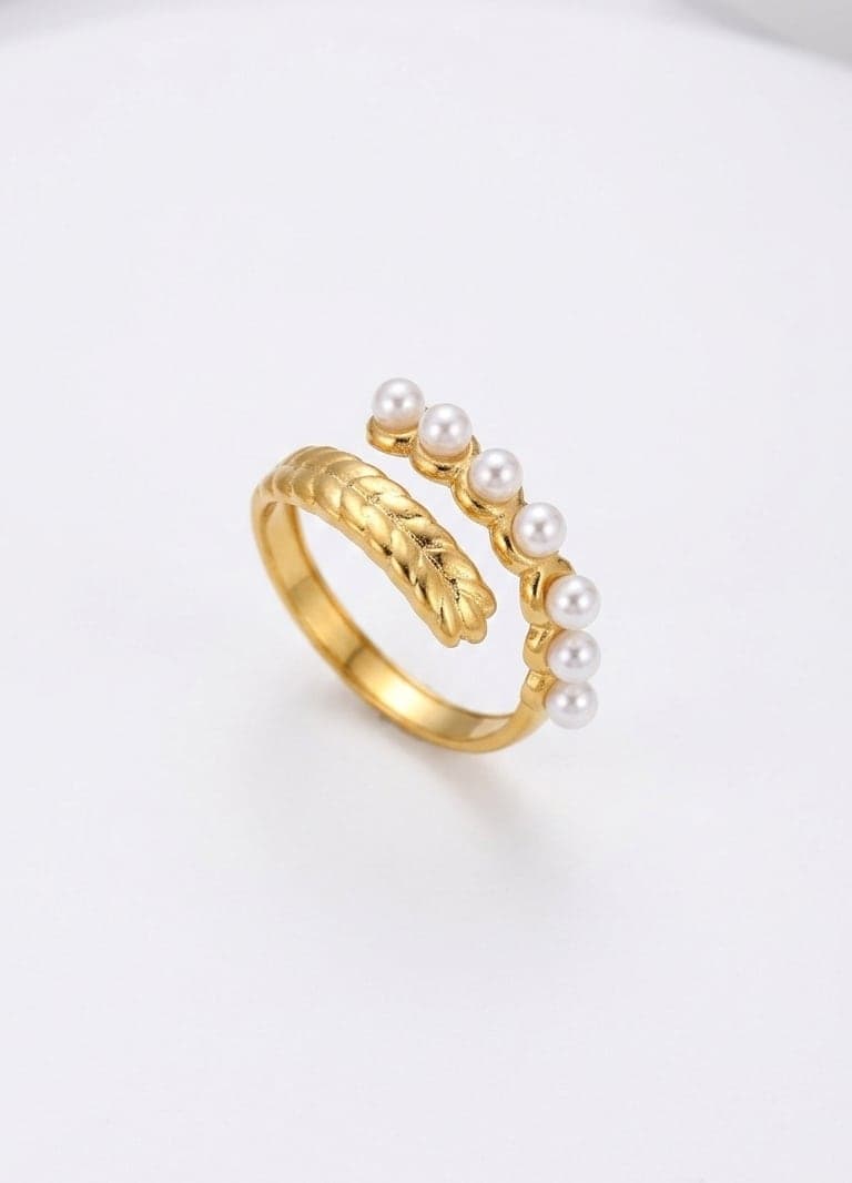 Gold-Plated Brass, Plastic Pearl-Studded Ring