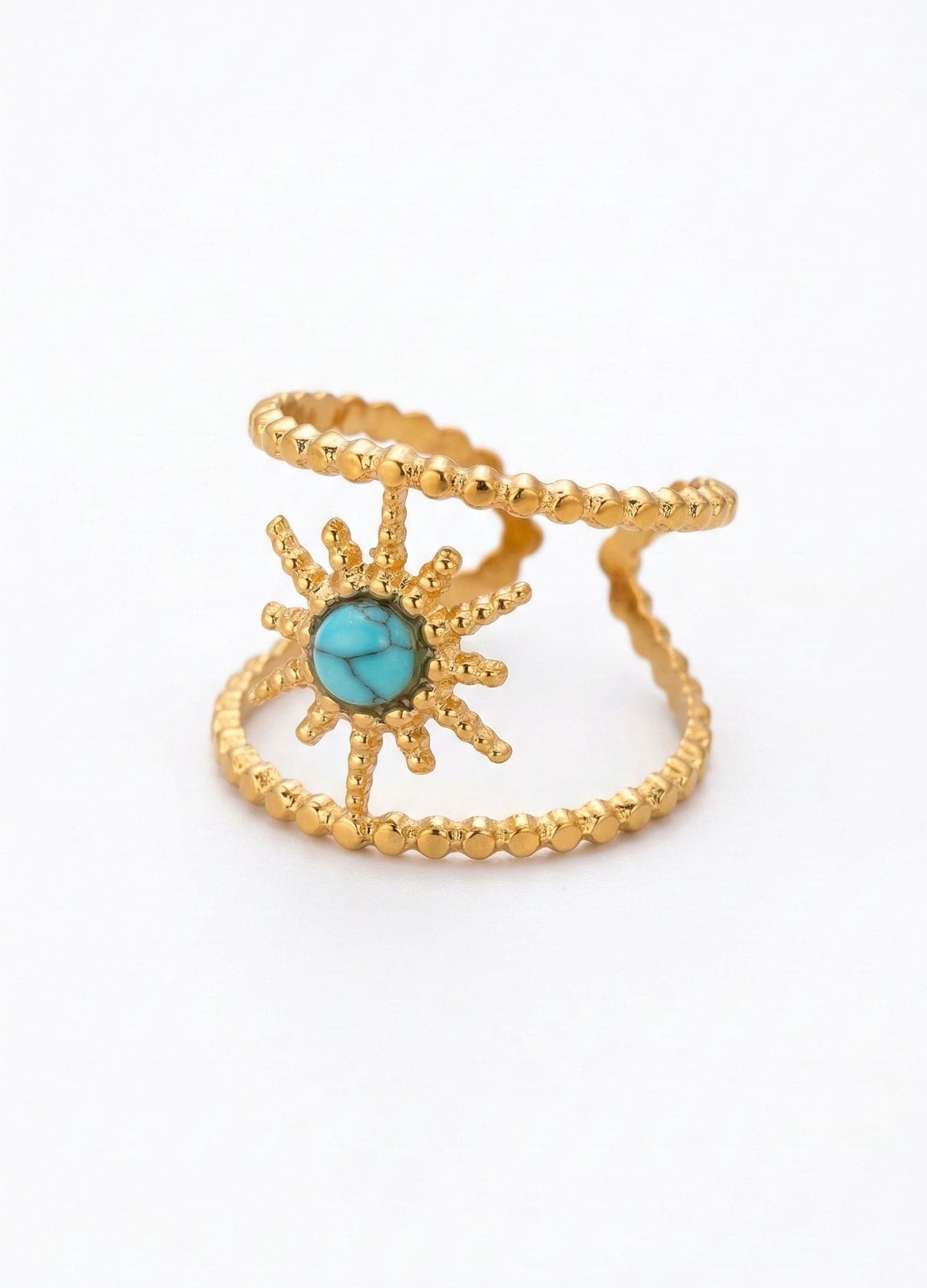 Gold-Plated Brass, Turquoise Stone Sun Model Ring