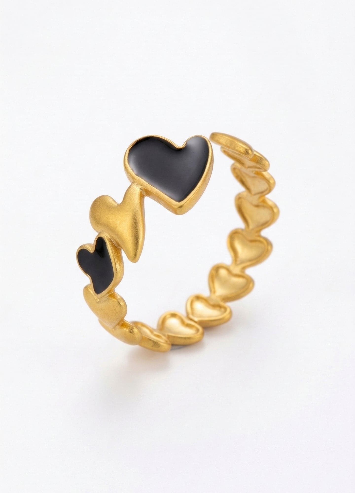 Gold-Plated Brass, Enameled Heart-Shaped Ring