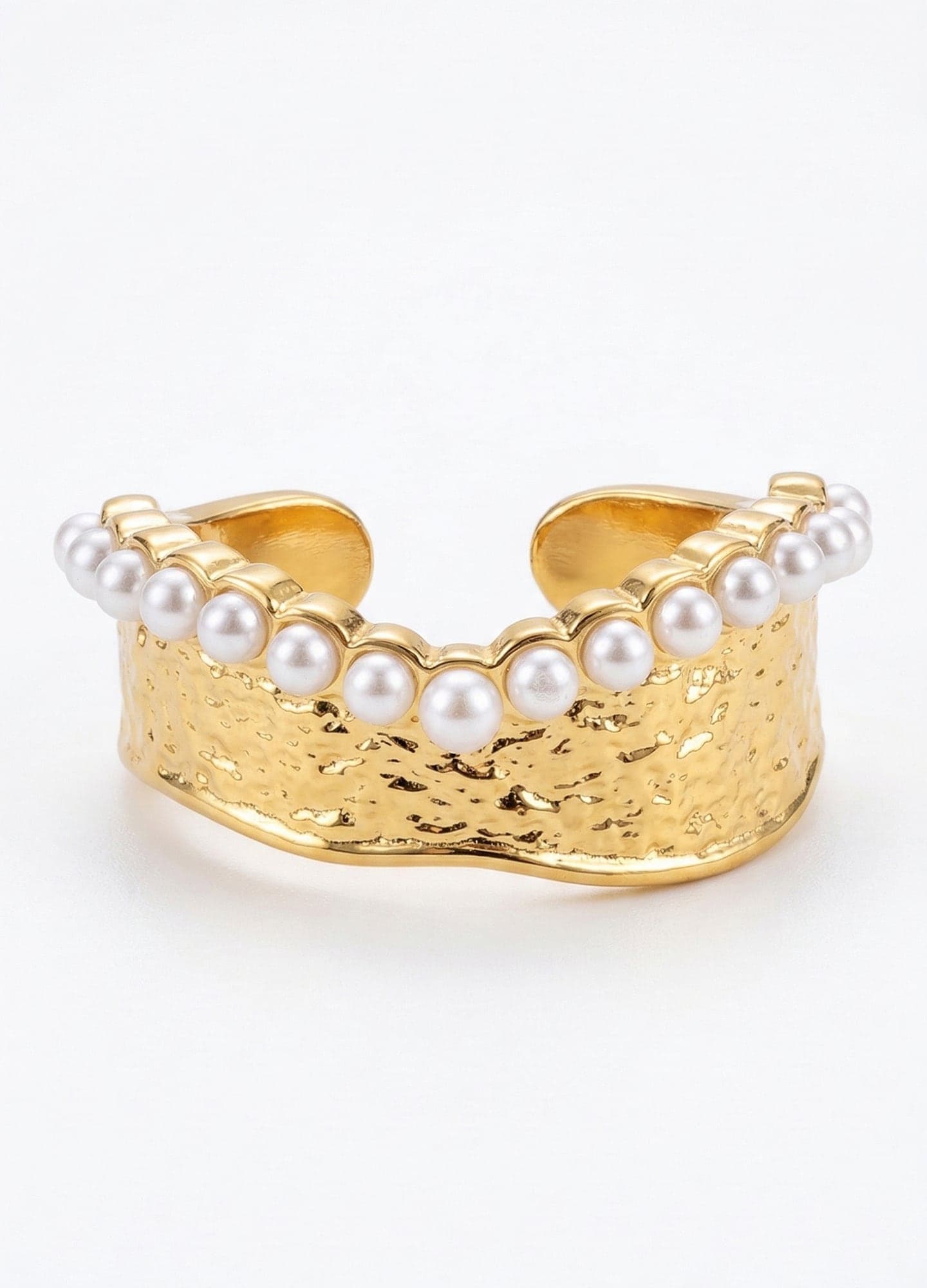 Gold-Plated Brass, Pearl-Studded Cuff Ring