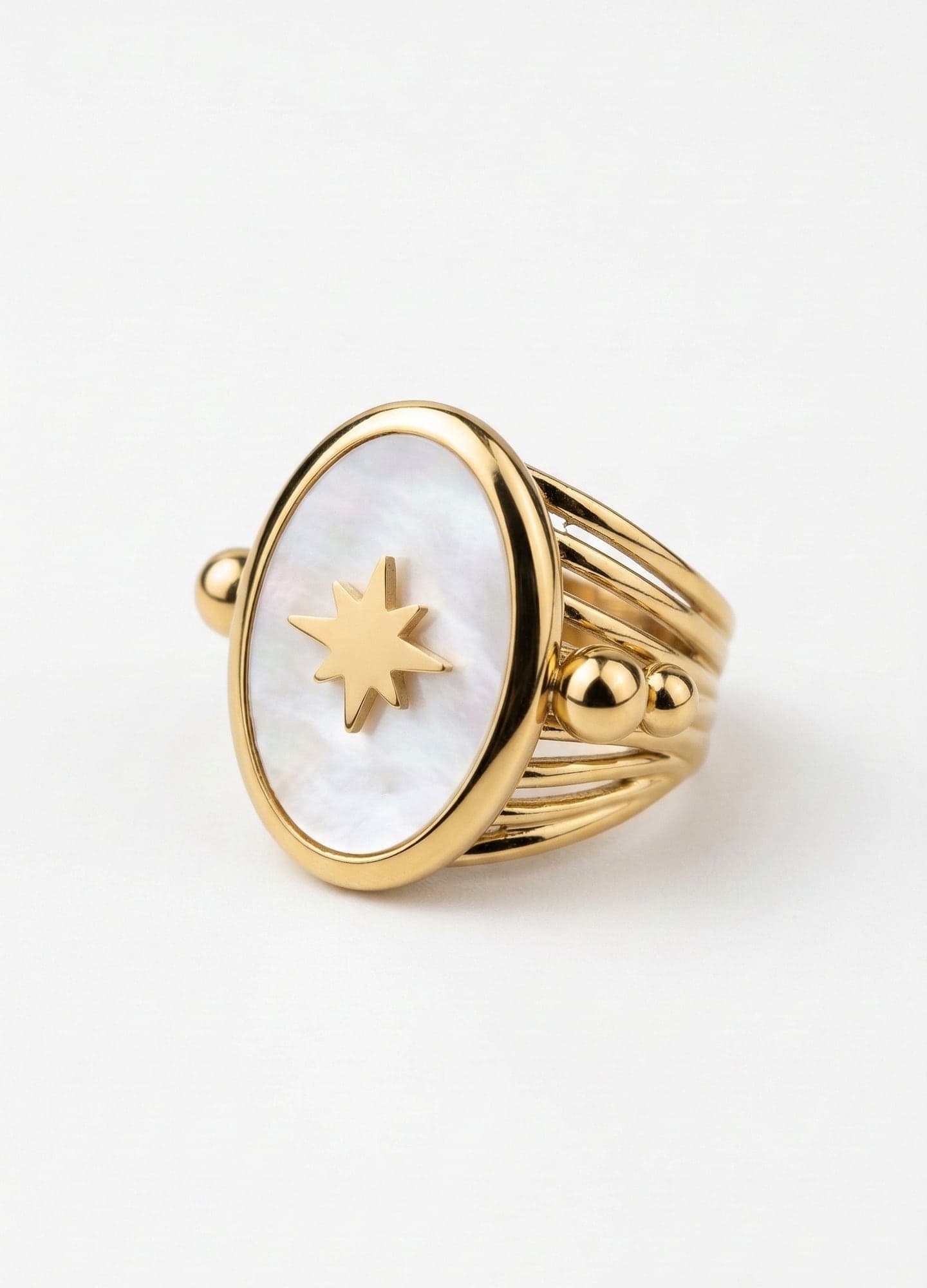 Gold-Plated Brass, North Star Detailed Enamel Ring