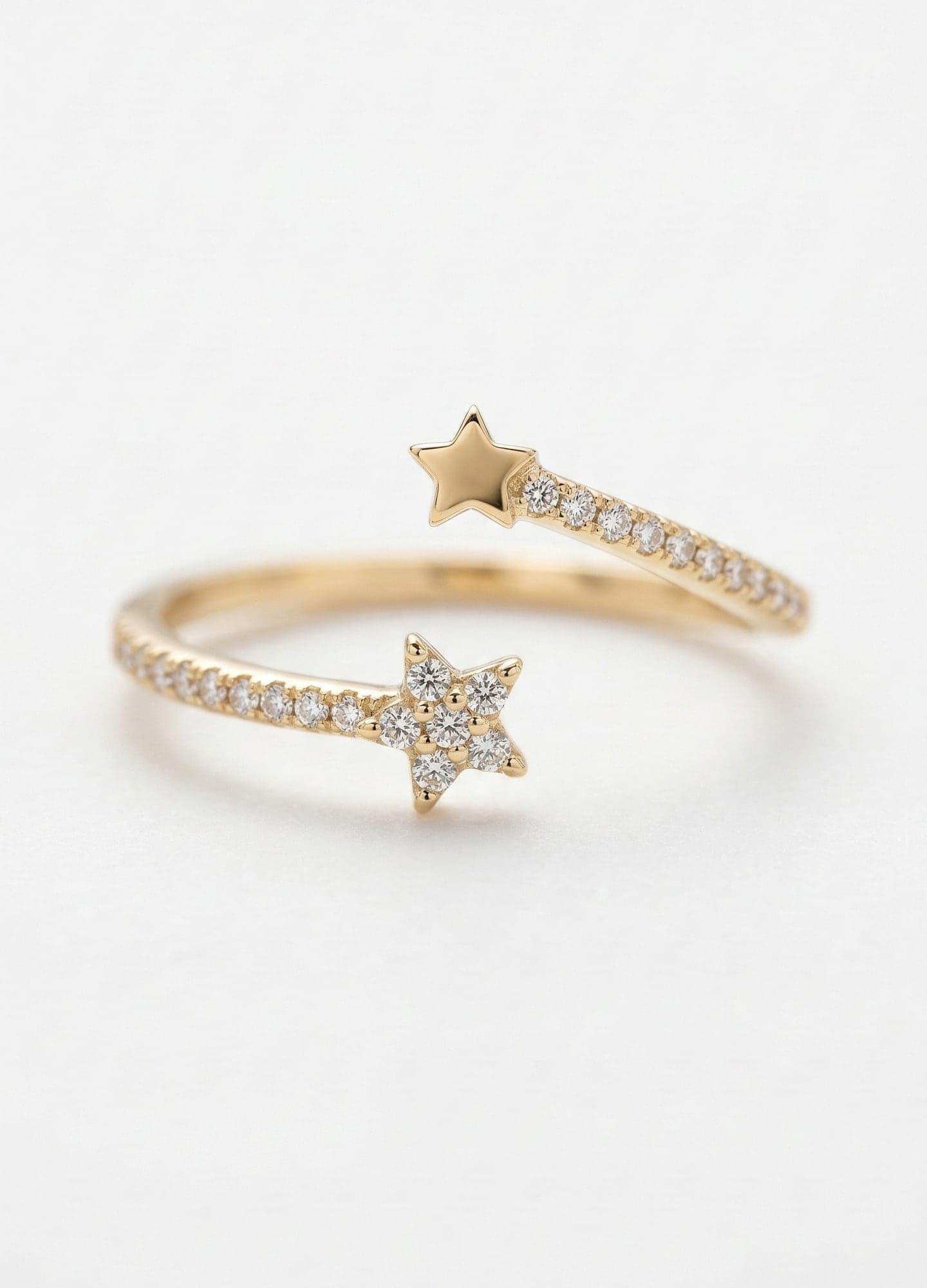 Gold-Plated Brass Ring with Zircon Stone Star Detail