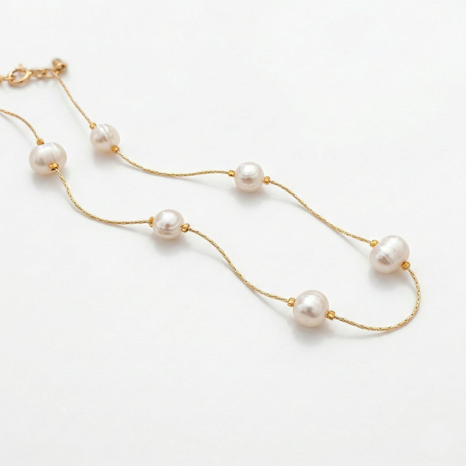 Gold Plated Brass Pearl String Necklace