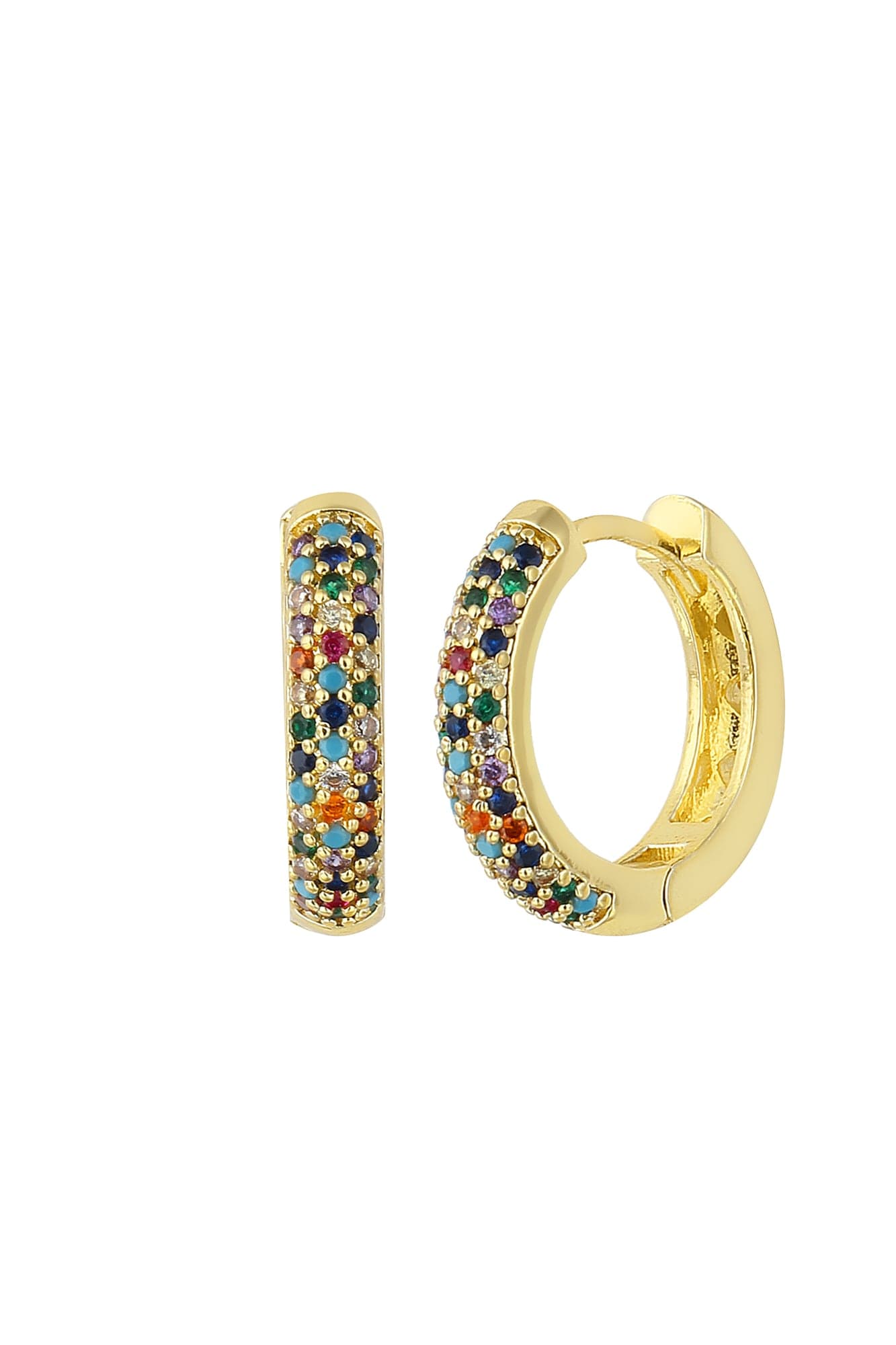 Gold Plated Brass Colored Zircon Stone Hoop Earrings