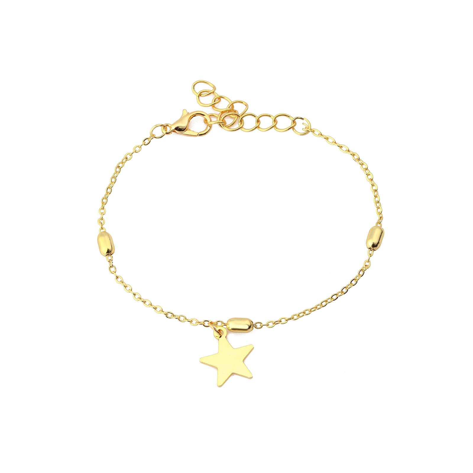 Gold Plated Brass Star Dangle Chain Bracelet