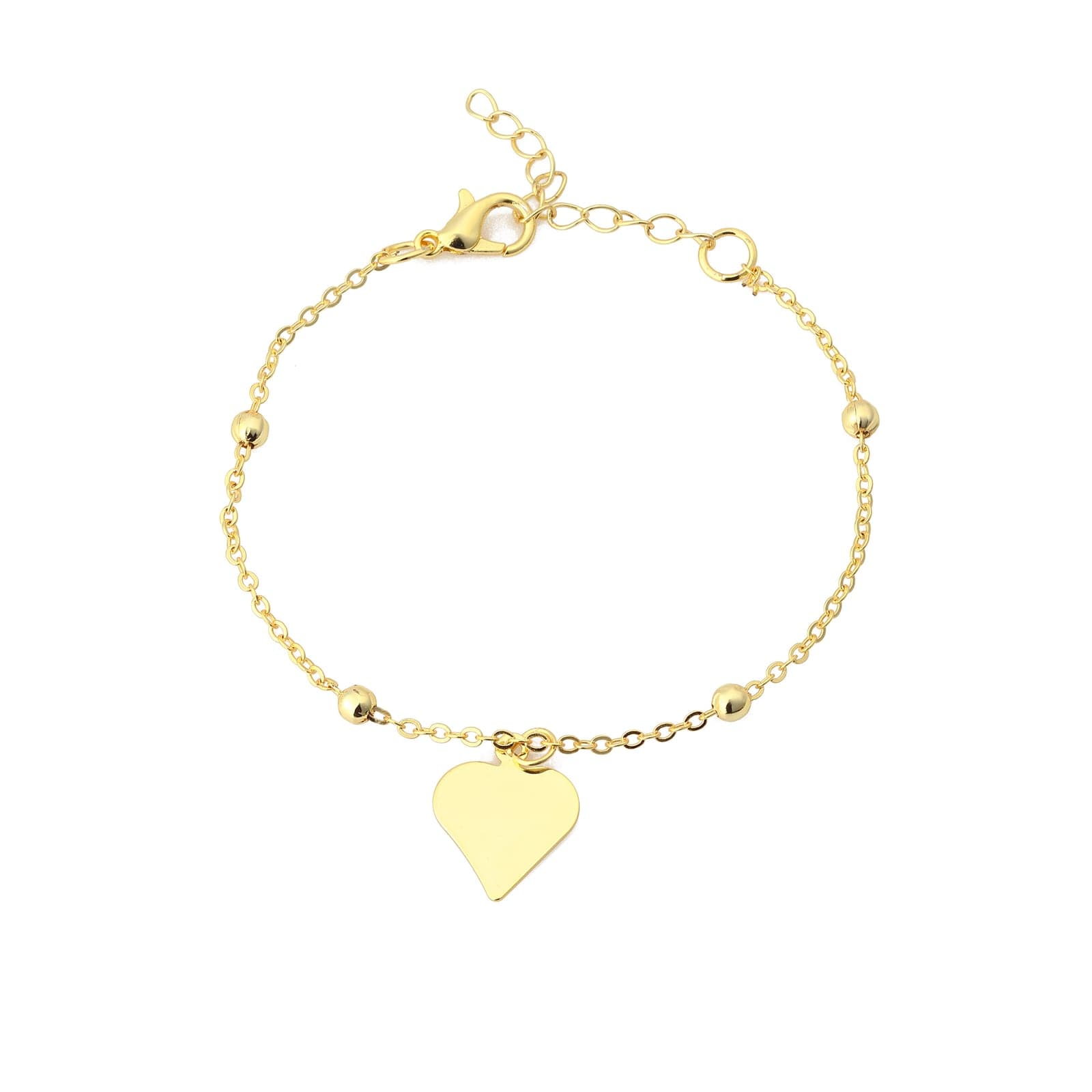 Gold Plated Brass Heart Hanging Chain Bracelet