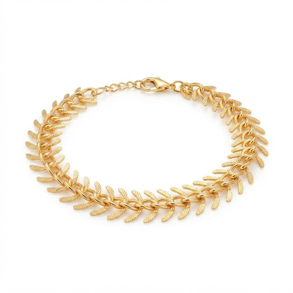 Gold Plated Brass Fishbone Bracelet